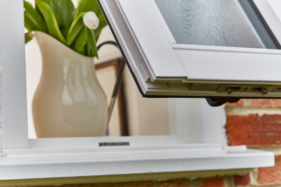 White Wooden Casement Window Close Up in Open Position