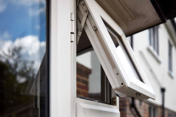 Close up of top hung White UPVC casement window with double glazing from Anglian Home Improvements