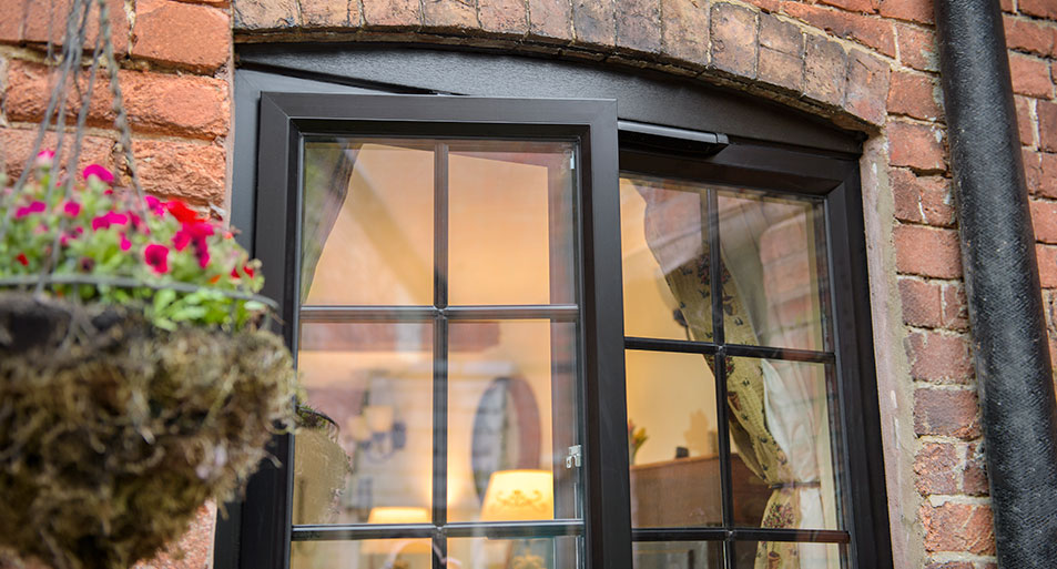 Black Aluminium Casement Window with Georgian Glazing Bars in a Chequerboard Design