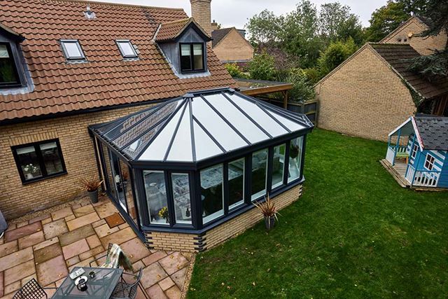 Dual Anthracite grey Edwardian conservatory hipped roof