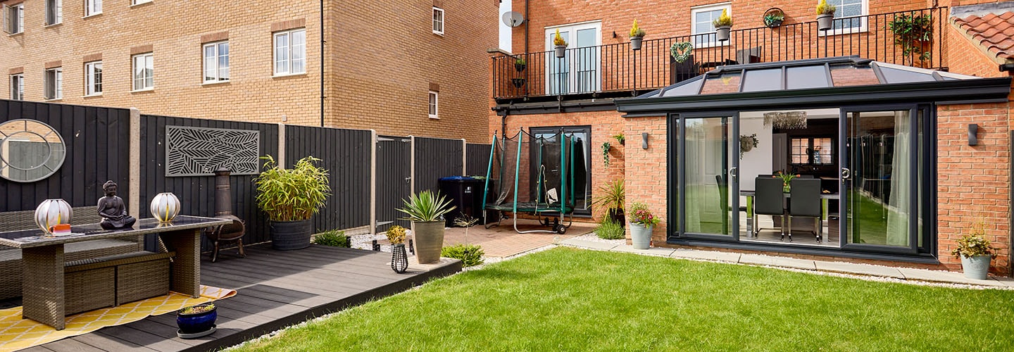 Anthracite grey Edwardian extension with solar panel